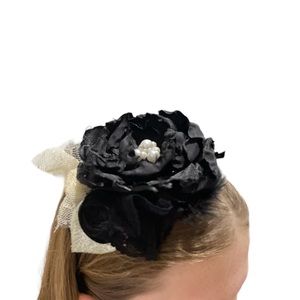 Black ivory and silver one of a kind oversized flower headband bow fascinator